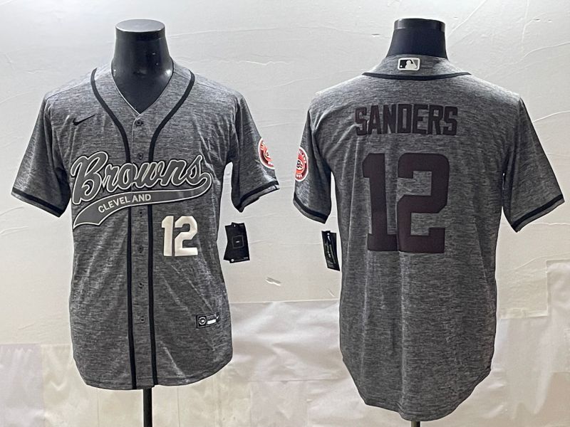 Men 2025 Cleveland Browns #12 Sanders Grey Joint Name Nike Limited NFL Jersey style 5->cleveland browns->NFL Jersey